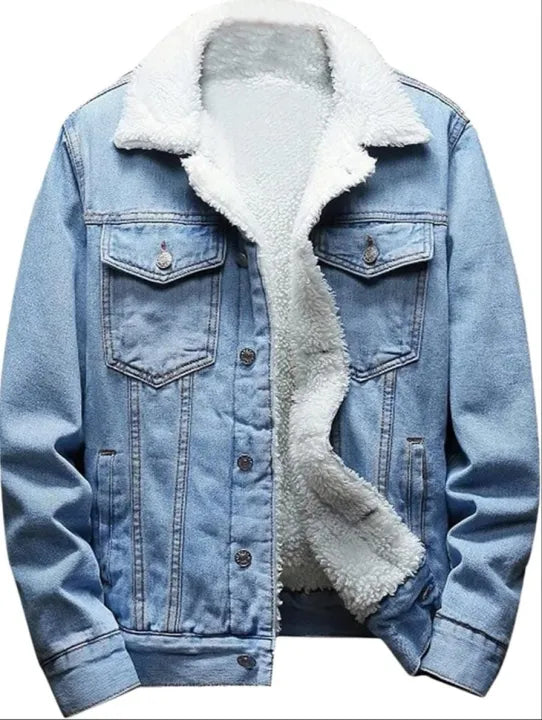 Men's jacket winter new fleece thickened denim jacket men's lamb wool denim cotton jacket