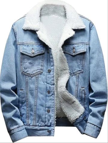 Men's jacket winter new fleece thickened denim jacket men's lamb wool denim cotton jacket