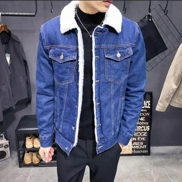 Men's jacket winter new fleece thickened denim jacket men's lamb wool denim cotton jacket