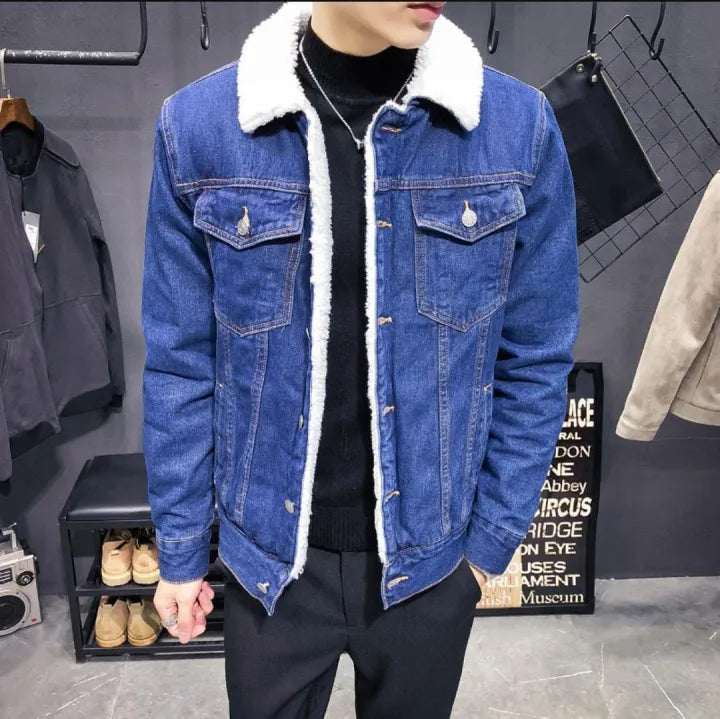 Men's jacket winter new fleece thickened denim jacket men's lamb wool denim cotton jacket
