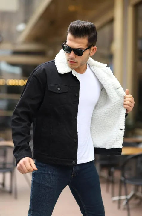 Men's jacket winter new fleece thickened denim jacket men's lamb wool denim cotton jacket