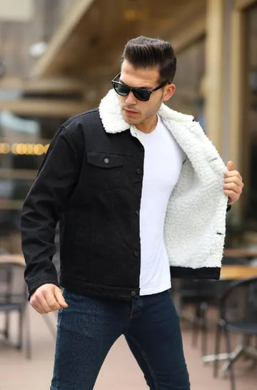 Men's jacket winter new fleece thickened denim jacket men's lamb wool denim cotton jacket